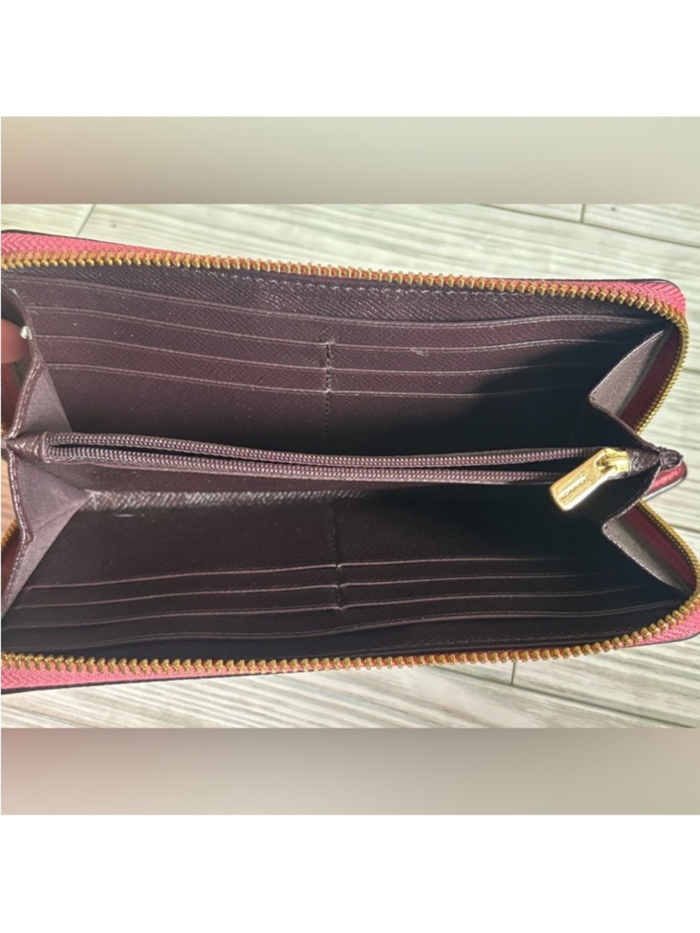 Coach Metallic Raspberry Zip-Around Wallet - Picture 7 of 9